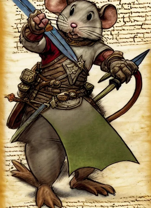 Image similar to a heroic mouse knight with sword and shield on a parchment background, redwall, greg rutowski and jean baptiste monge, detailed, epic fantasy concept art, full body