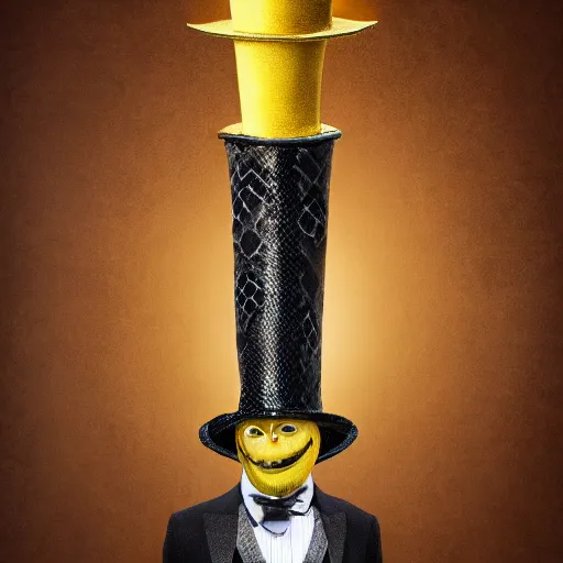 Image similar to snake man in top hat, photo, detailed, 4k