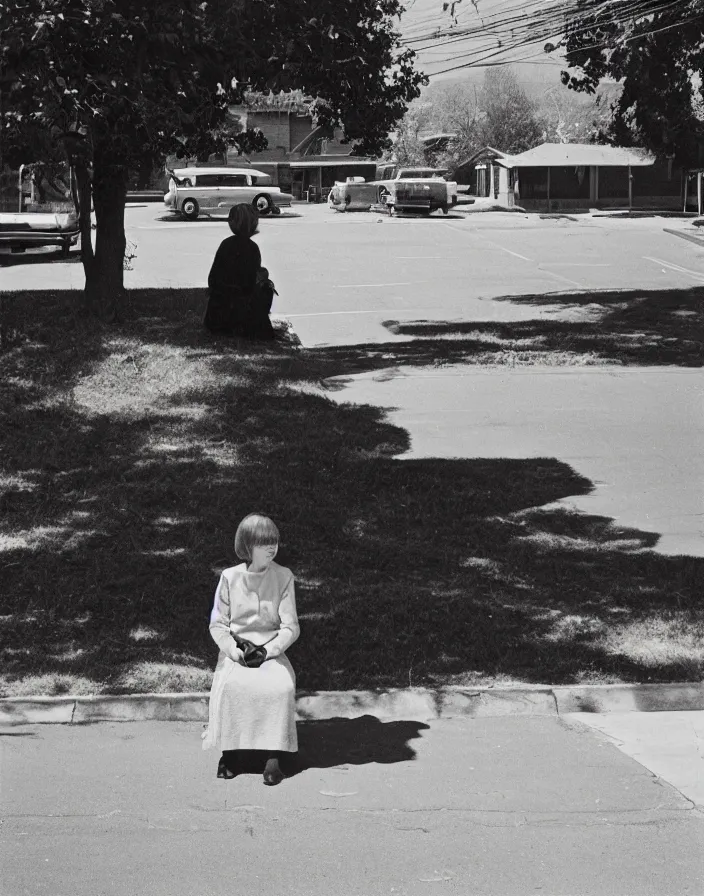 Image similar to “ 1 9 6 0 s quiet american neighborhood, a woman waiting ”