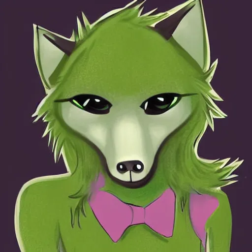 Image similar to Beautiful digital painting of an anthro anthropomorphic pastel-green wolf, Punk outfit.comic book, inked, cute, cozy