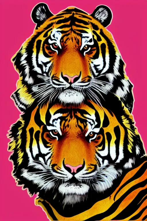 Image similar to A portrait of a tiger as evil warlord general, sticker, Anthropomorphized, portrait, highly detailed, colorful, illustration, smooth and clean vector curves, no jagged lines, vector art, smooth