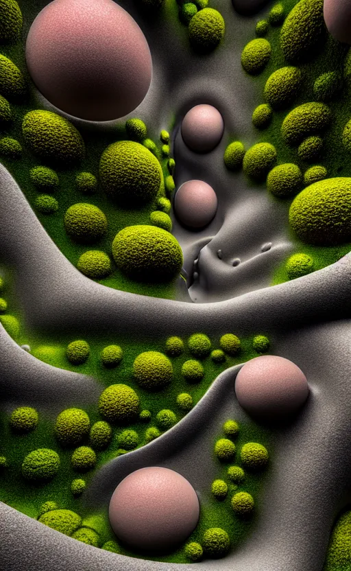 Image similar to highly detailed ultra sharp 3 d render cinematic composition of a smooth ceramic porcelain biomorphic magnolia stone nebula fluid fractal sci - fi surreal architecture landscape, granite, metallic, magnesium, marble, moss and lichen, vincent callebaut composition, mamou - mani, archviz, beautiful lighting, 8 k, unreal engine, hdr,