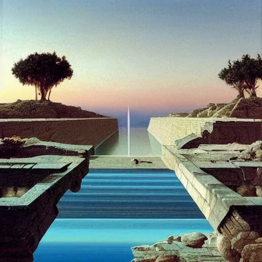 Image similar to David Ligare masterpiece, scifi nightscape, planets, hyperrealistic surrealism, award winning masterpiece with incredible details, epic stunning, infinity pool, a surreal vaporwave liminal space, highly detailed, trending on ArtStation, broken giant marble head statue ruins, calming, meditative, geometric liminal space