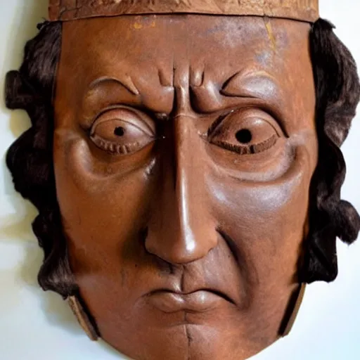 Image similar to cardboard mold mask of Christopher Columbus in color