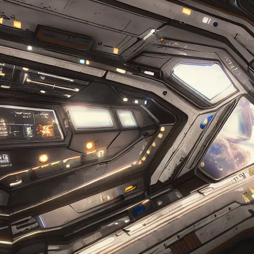 Prompt: photo realistic interior of Elite Dangerous space port artwork