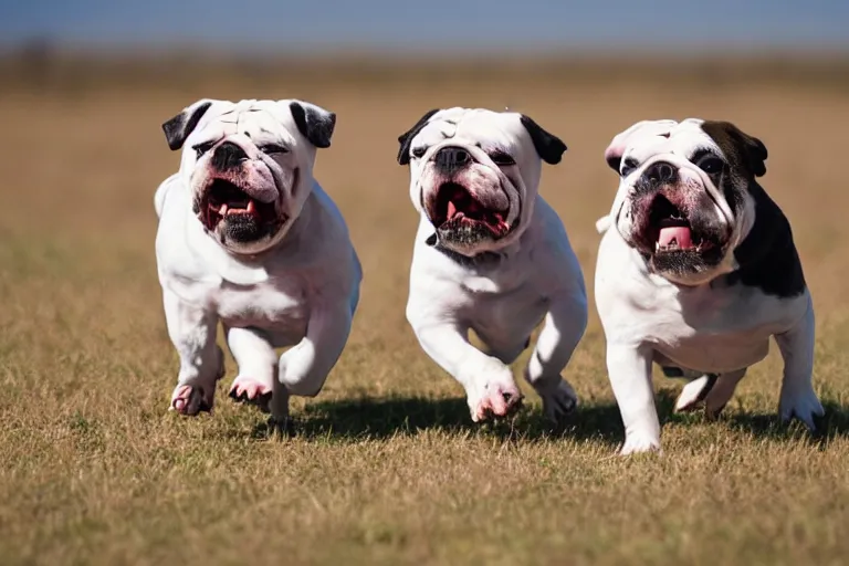 Image similar to bulldogs that are running towards the camera