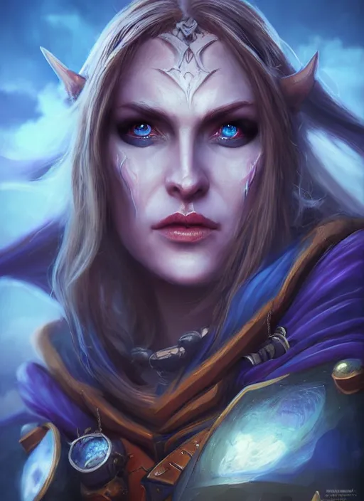 Image similar to hyperrealist portrait of sylvanas windrunner on a blue planet. by bayard wu, fantasy art, photo realistic, dynamic lighting, trending on artstation, poster, volumetric lighting, very detailed faces, 4 k, award winning