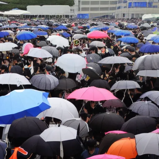 Image similar to Comiket is held during a typhoon, realistic, detailed, dramatic