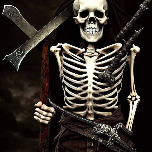 Prompt: realistic photo of a skeletal ghostly pirate head and torso, holding a sword and standing in a grotto, dark, brooding, paul carrick, atmospheric lighting, intricate, ultra detailed, well composed, best on artstation, cgsociety, epic, stunning, gorgeous, intricate detail, wow, masterpiece