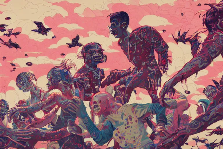 Image similar to zombies having a fight, tristan eaton, victo ngai, artgerm, rhads, ross draws