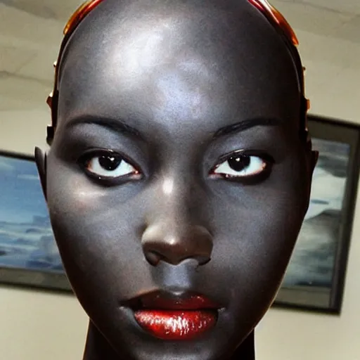 Image similar to beautiful African female cyborg with ultra realistic body sculpted by Richard Serra from Venus