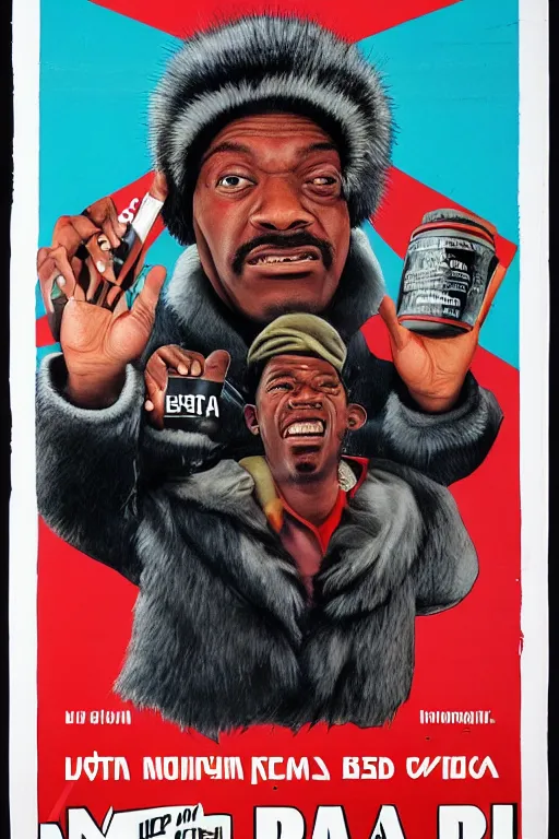 Image similar to poster the movie 1 9 8 8 ussr don't be a menace to south central while drinking your juice in the hood, perfect symmetrical eye, gray fur hat soviet soviet russian winter fur cap with earflaps ushanka, vodka kremlin babushka communist