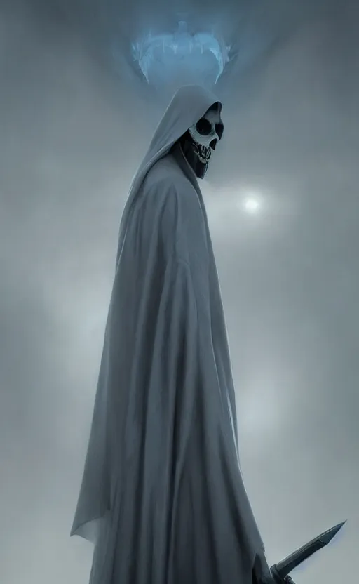 Prompt: the grim reaper, soft grey and blue natural light, intricate, digital painting, artstation, concept art, smooth, sharp focus, illustration, art by greg rutkowski and luis rollo and gil elvgren, symmetry!