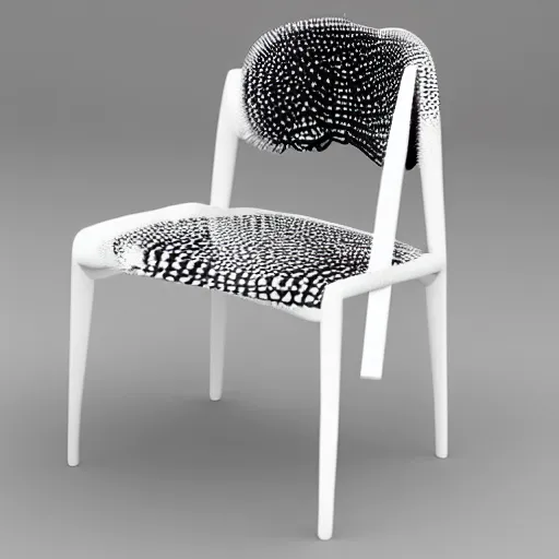 Image similar to a chair with a wooden frame and white upholstered seat, a 3 d render by ned m. seidler, trending on behance, gutai group, rendered in maya, made of insects, art deco