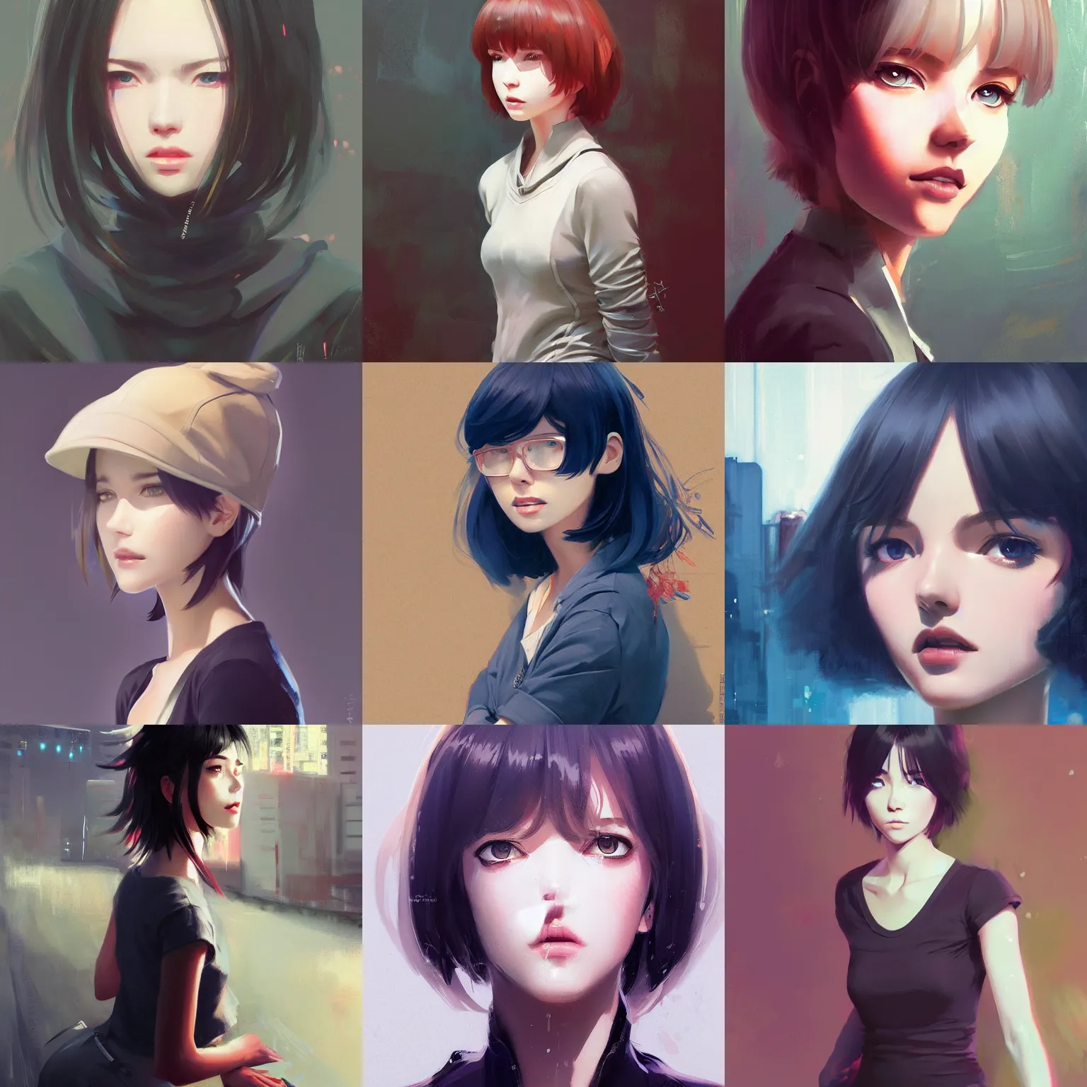 Prompt: elegant girl in urban outfit, cute fine face, rounded eyes, digital painting, fan art, pixiv, by ilya kuvshinov, katsuhiro otomo ghost - in - the - shell, magali villeneuve, artgerm, jeremy lipkin and michael garmash and rob rey