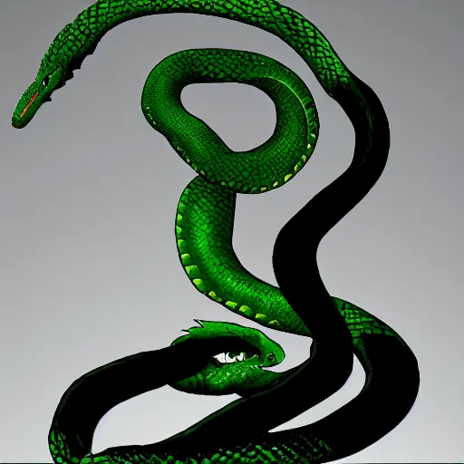 Image similar to long green serpent reptile combined with Solid Snake