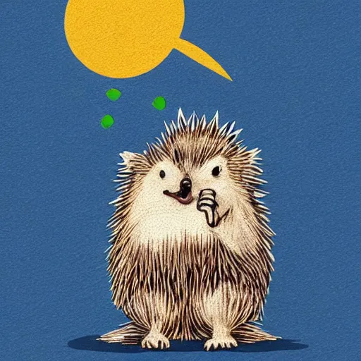 Prompt: hedgehog wearing a t - shirt, biting on t - shirt, mouth on shirt, shirt in mouth, cute, adorable, hedgehog, painted by tara mcpherson, art