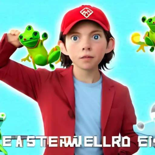 Prompt: frog pokemon trainer, wes anderson, screenshot from pokemon sword and shield