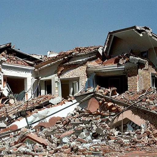 Prompt: Italian villa after earthquake, 2005 photograph