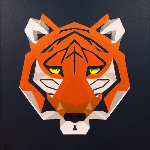 Image similar to “portrait of tiger in the style of metamask holding a laser gun, with a dark background behind him”