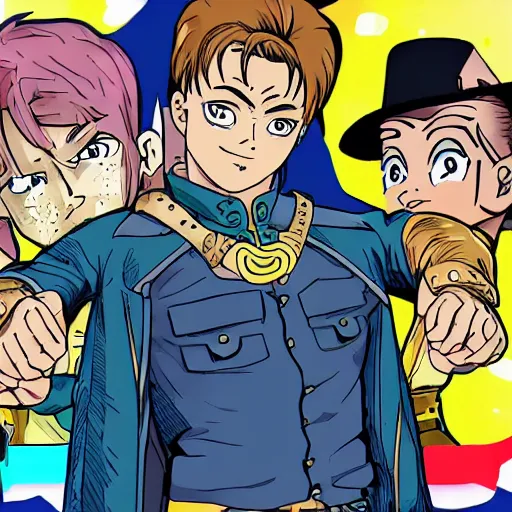 Image similar to arthur in the style of jojo's bizarre adventure