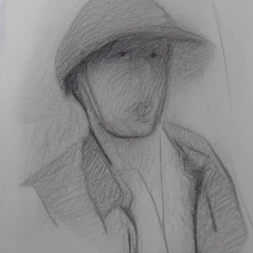 Image similar to a drawn man standing in the rain. pencil sketch.