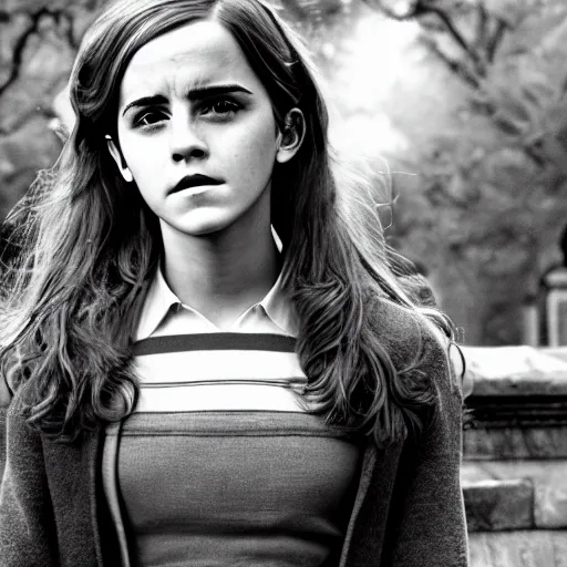 Prompt: photograph. emma watson as hermione granger ( 1 9 5 5 ). extremely detailed. 4 k.