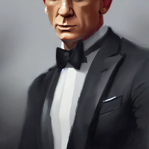 Image similar to Daniel Craig as James Bond, highly detailed, digital painting, artstation, concept art, smooth, sharp focus, illustration, ArtStation, art by artgerm and greg rutkowski and alphonse mucha and J. C. Leyendecker and Edmund Blair Leighton and Katsuhiro Otomo and Geof Darrow and Phil hale and Ashley wood and Ilya repin and Charlie Bowater