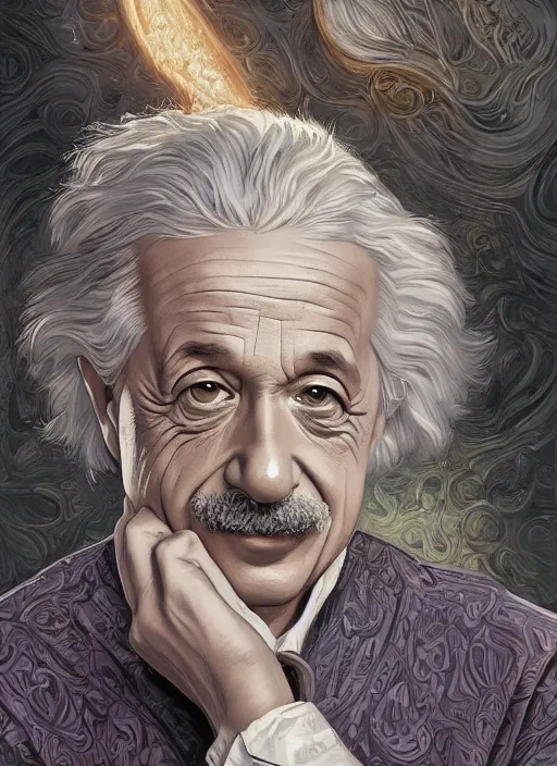 Image similar to albert einstein intricate, elegant, highly detailed, centered, digital painting, artstation, concept art, smooth, sharp focus, illustration, art by todd lockwood and donato giancola and Joseph Christian Leyendecker