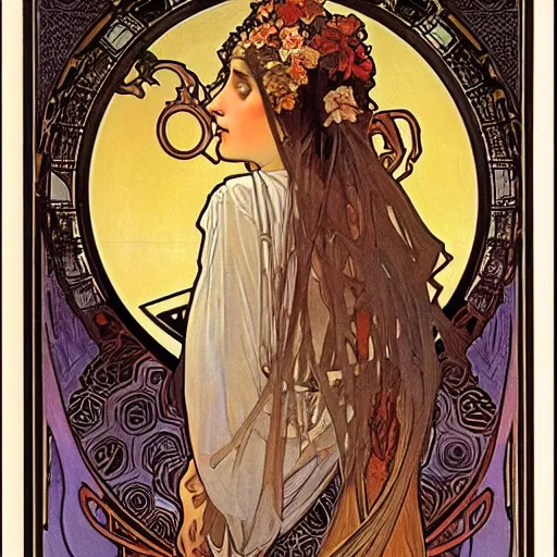 Image similar to keeper of secrets by alphonse mucha