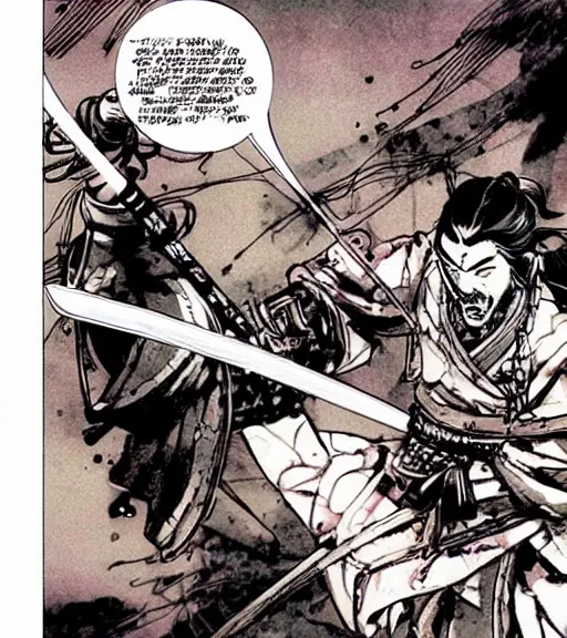 Prompt: a scene of a samurai remembering his first love, comic book art, by yoji shinkawa and takehiko inoue and kim jung gi, masterpiece, perfect