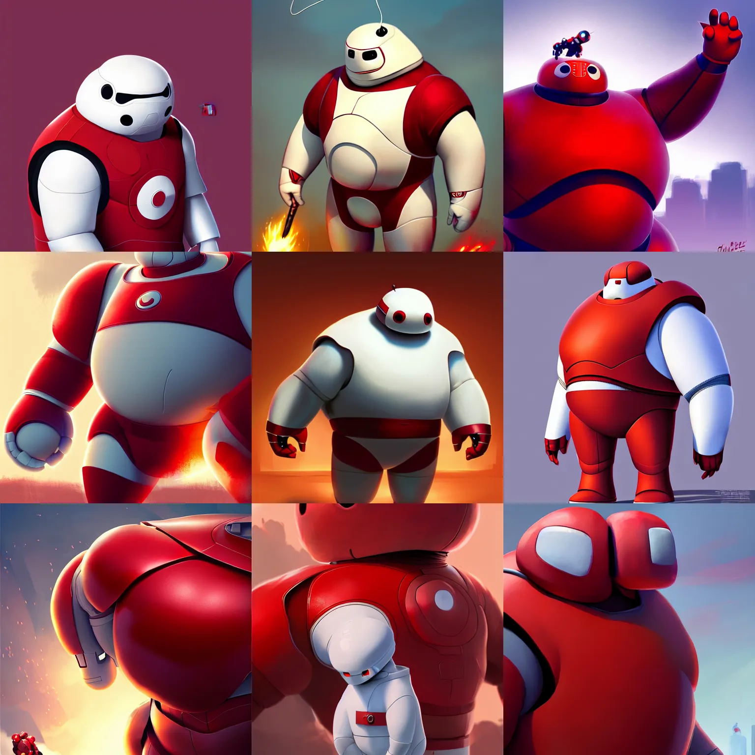 Image similar to Baymax from Big Hero 6, red armor, artstation, digital art, by wlop