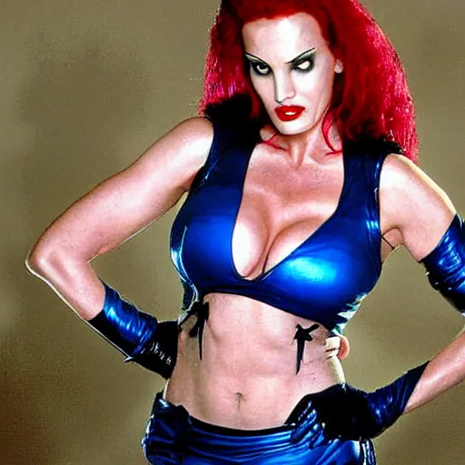 Image similar to Julie Strain as Mystique from XMen, photograph by Bruce Webber