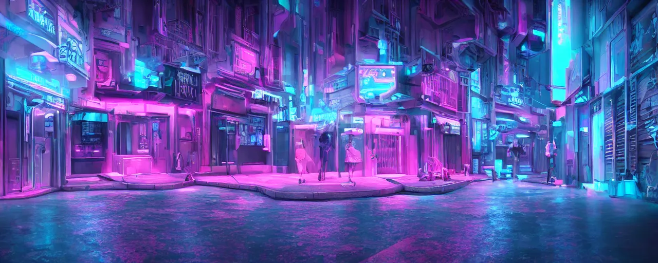 Prompt: paris cyberpunk, neon blue and pink, concept art, 4 k, unreal render