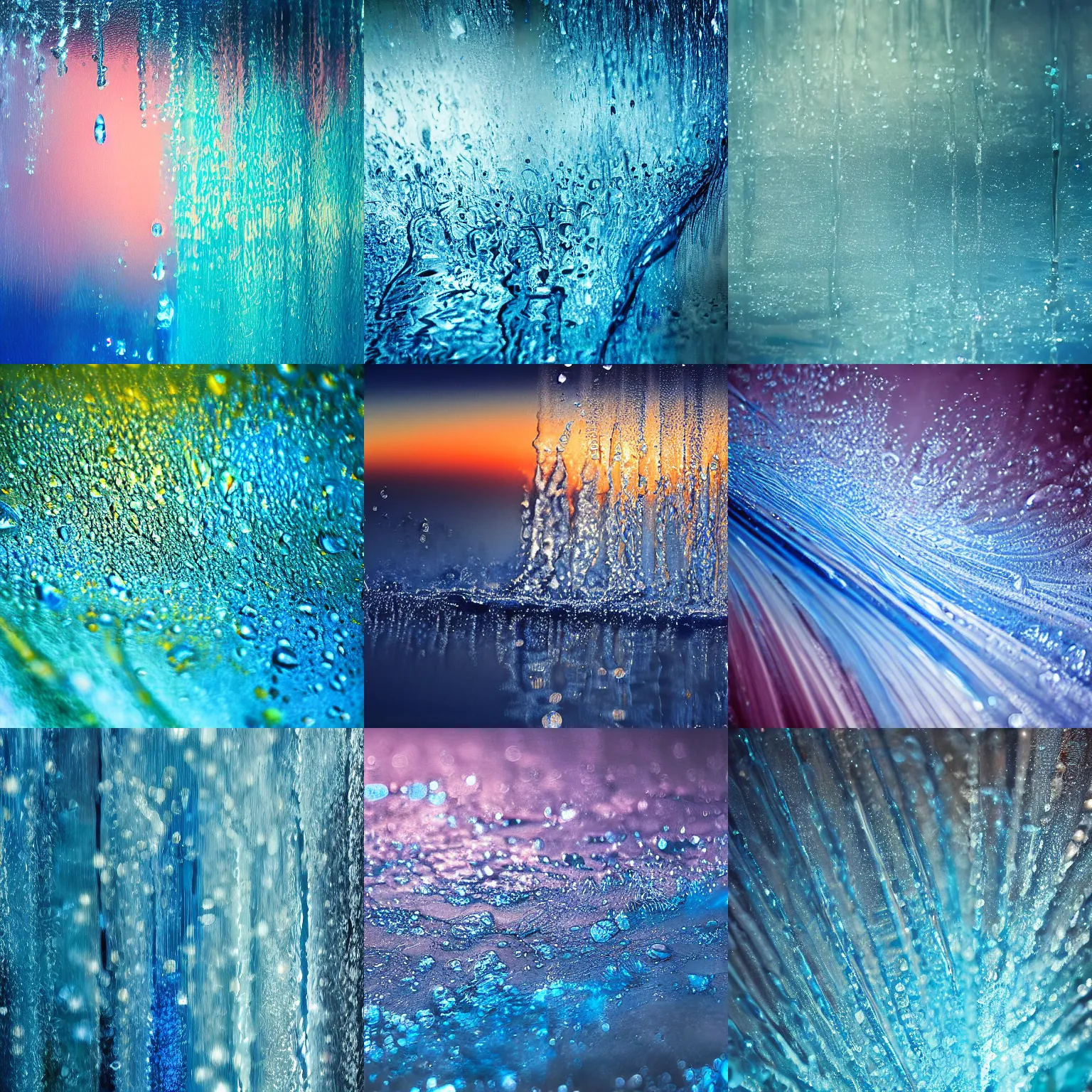 Prompt: closeup fantasy with water magic, at gentle dawn blue light, abstract art