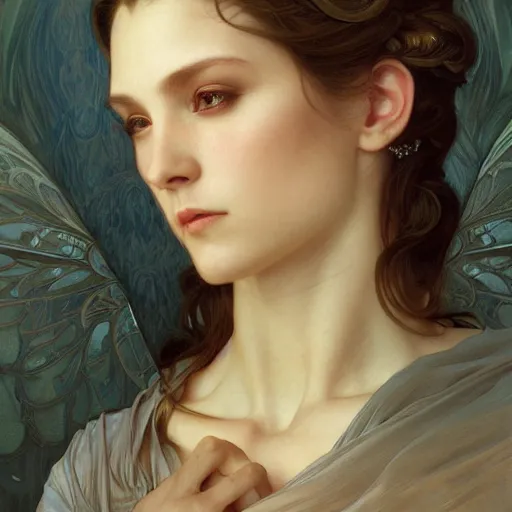 Image similar to portrait of a demon, intricate, elegant, highly detailed, digital painting, artstation, concept art, smooth, sharp focus, illustration, art by artgerm and greg rutkowski and alphonse mucha and william - adolphe bouguereau