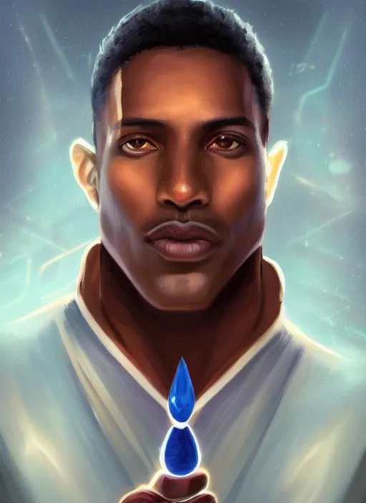 Image similar to symmetry!! brown skin man egyptian prince holding scepter of power, solid cube of light, hard edges, product render retro - futuristic poster scifi, lasers coming from eyes, brown skin man egyptian prince, intricate, elegant, highly detailed, digital painting, artstation, concept art, smooth, sharp focus, illustration, dreamlike, art by artgerm