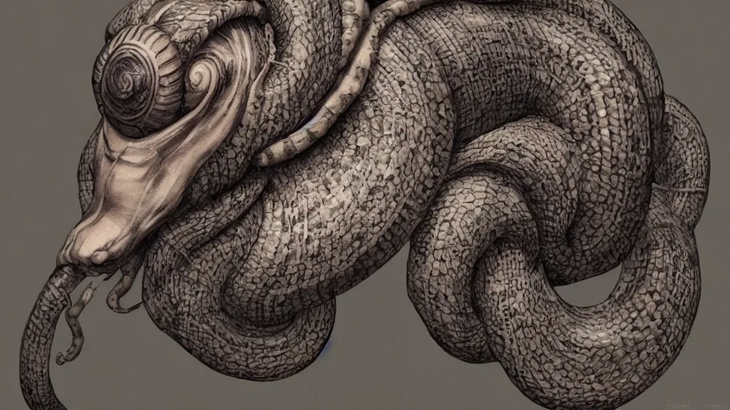 Prompt: a wlop 3 d render of very very very very highly detailed beautiful mystic portrait of a phantom snail with snakes around, tattoos by anton pieck, intricate, extremely detailed, digital painting, artstation, concept art, smooth, sharp focus, illustration, intimidating lighting, incredible art,