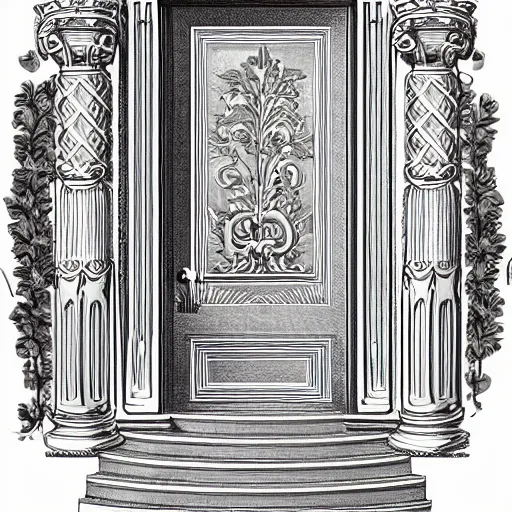 Prompt: highly detailed decorative engraving of acanthus plant, classical ornamental door emblem