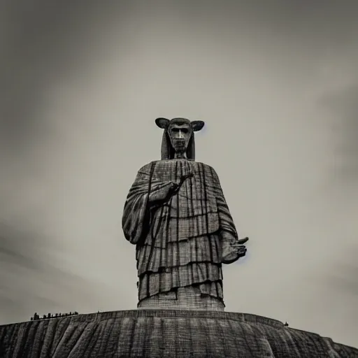 Image similar to high quality portrait of a monkey in front of Christ The Redeemer, studio photograph, photograph, realistic photo, 8k photo, 4k photo, stock photo, high resolution, cinematic shot, high detail