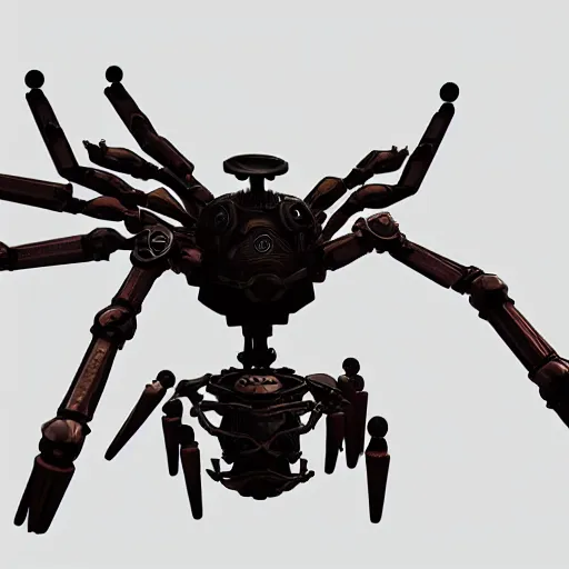 Image similar to 2d game art side view of mechanical steampunk spider, full body view, looking at the side, game character design, articulated joints, detailed, blank background, 8k, octane render, unreal engine