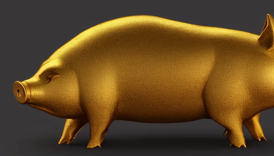 Prompt: Gold shiny pig, volumetric light, hyperdetailed, artstation, cgsociety, 8k