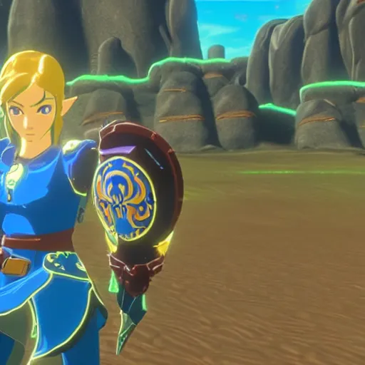 Image similar to Samus in The Legend of Zelda Breath of the Wild