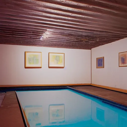 Image similar to the pool rooms by Jared Pike, liminal space, 80's blurry video