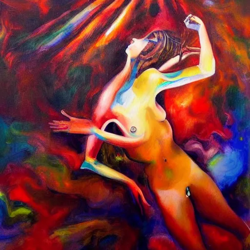 Prompt: The abolishment of human desire and the transcendence, oil painting, expressive, mindblowing!!