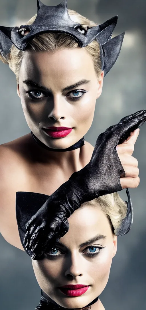 Image similar to Margot Robbie as Catwoman, movie poster, XF IQ4, 150MP, 50mm, F1.4, ISO 200, 1/160s, natural light