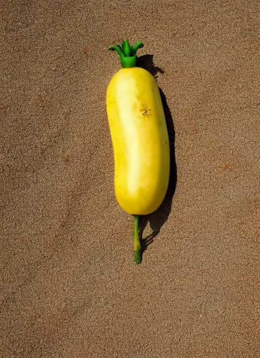 Image similar to a polymorphic jeff goldblum banana tomato raspberry on the sand of a beach