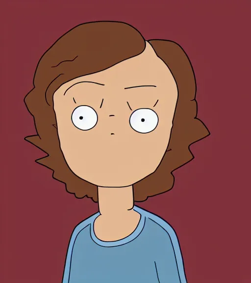 Prompt: young cute beautiful short female with brown hair kissing Morty artwork Rick and Morty style