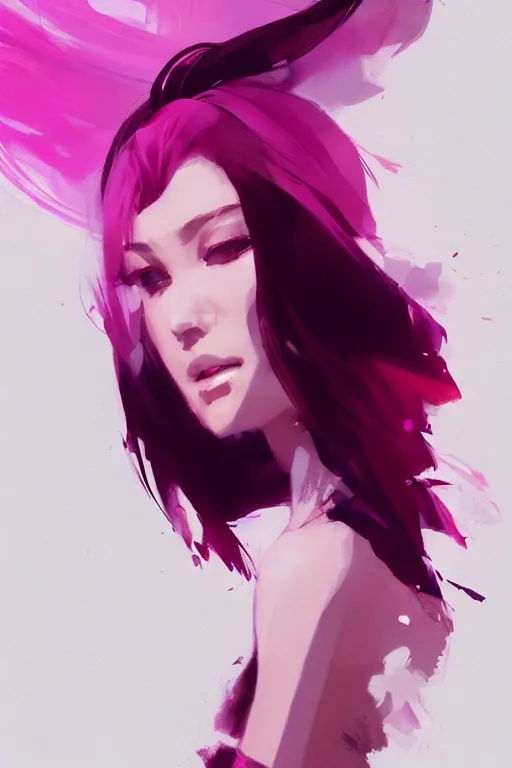 Prompt: A beautiful woman with professional makeup, with shoulder length mid-length magenta hair, volumetric lighting, dramatic atmosphere, subtle and detailed, by Dustin Nguyen, Akihiko Yoshida, Greg Tocchini, Greg Rutkowski, Cliff Chiang, 4k resolution, heavy contrast, trending on artstation