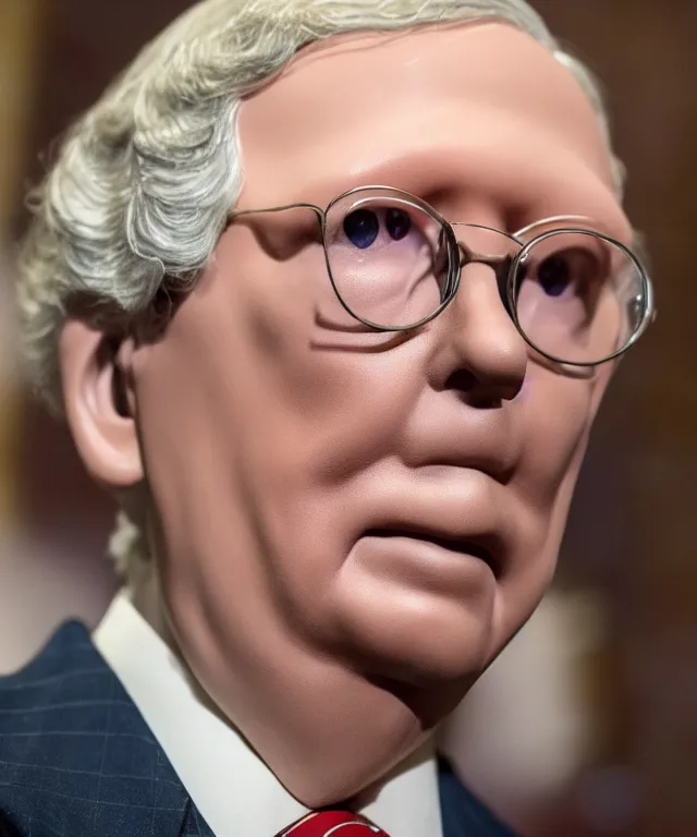 Image similar to photo of a melting wax figure of mitch mcconnell